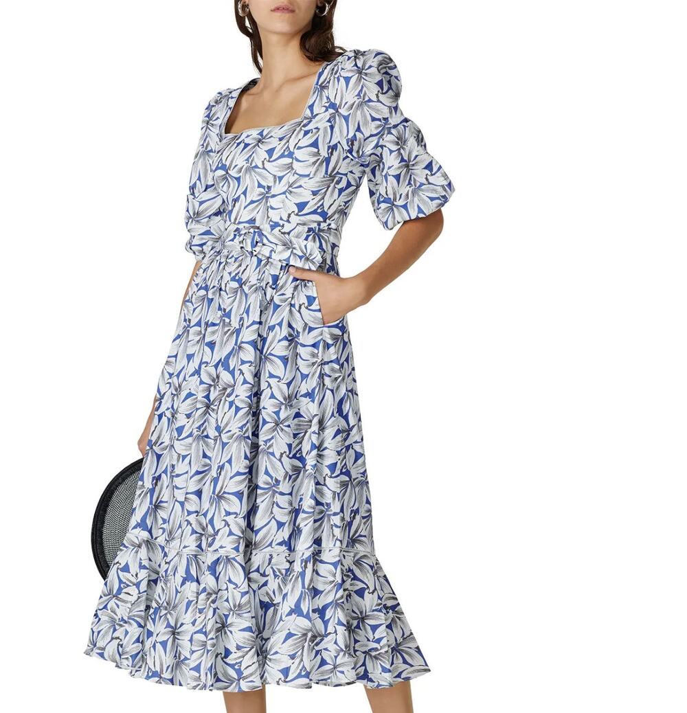 Jonathan Simkhai Floral Midi Dress SIZE 6 Linen Cottage Prairie Designer $500